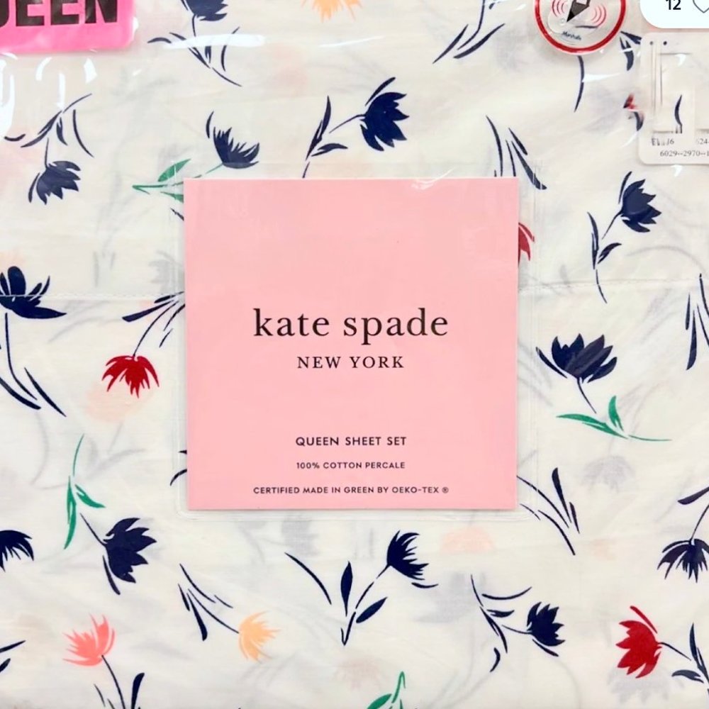 Kate Spade Queen Size FLORAL Sheet Set - Crisp Cotton Percale